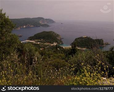 View of shoreline in Corfu