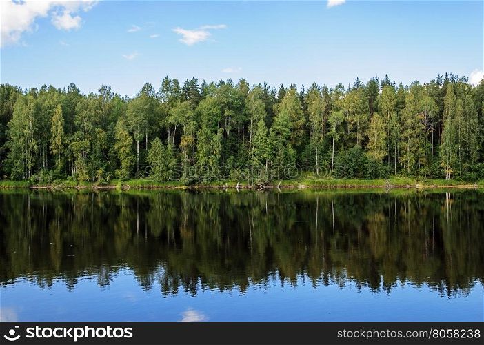 View of Shuya River in Karelia, Russia. Sunny summer day