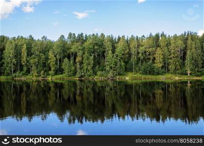 View of Shuya River in Karelia, Russia. Sunny summer day