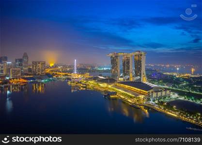 View of Singapore city skyline at night.