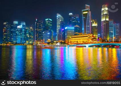 View of Singapore Downtown Core reflected in a river
