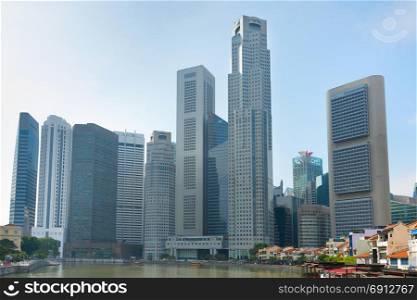 View of Singapore Downtown , Raffles place and Boat Quay in the morning. Singapore