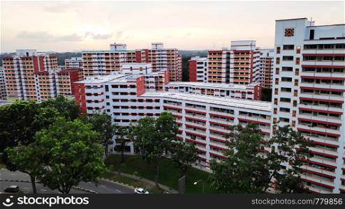 View of Singapore residential building also known as HDB