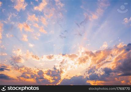 View of sky. Orange blue and violet color sunset sky background. Colorful landscape. View of of sky. Orange blue and violet color sunset sky background.