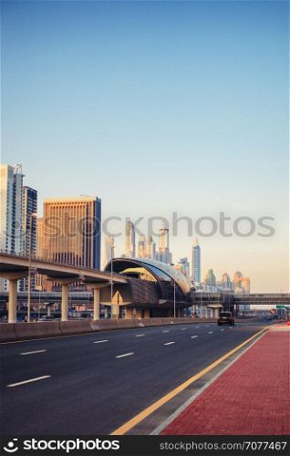 View of skyscrapers of Dubai Marina. JLT, Dubai, UAE.