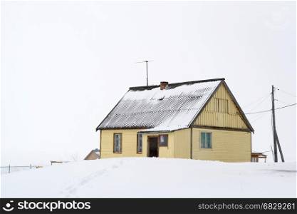 View of snowing in the winter at small village near Lake Baikal, Russia
