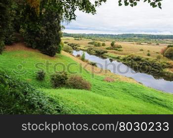 View of Soroti river near the village Trigorskoye, Pushkinskiye Gory Reserve, Russia