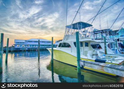 View of Sportfishing boats at Marina early morning