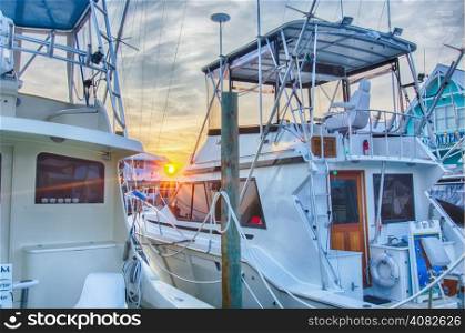 View of Sportfishing boats at Marina early morning