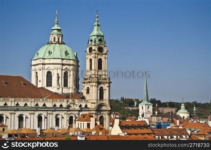 view of St Nicolas in Mala Strana in Prague