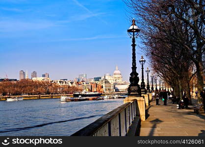 View of St. Paul&acute;s Cathedral from South Bank of Thames river in London