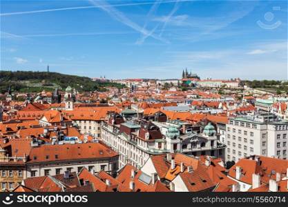 View of Stare Mesto (Old City) and and St. Vitus Cathedral from Town Hall. Prague, Czech Republic