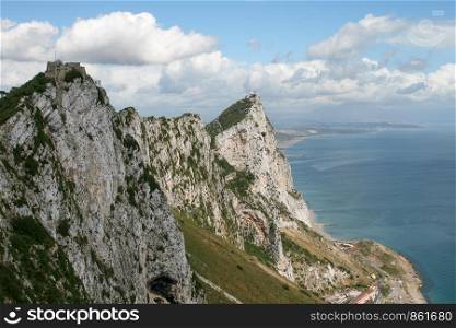 View of steep rock face with abyss on Gibraltar