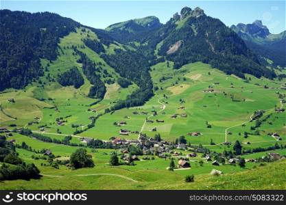 View of Stein town in green valley, Switzerland