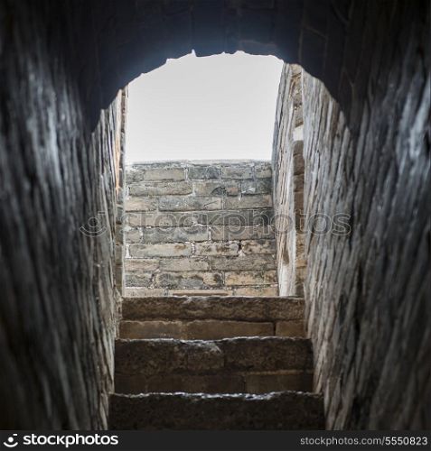 View of steps ascending from brick arch along wall at Jinshanling section of Great Wall Of China, Beijing, China