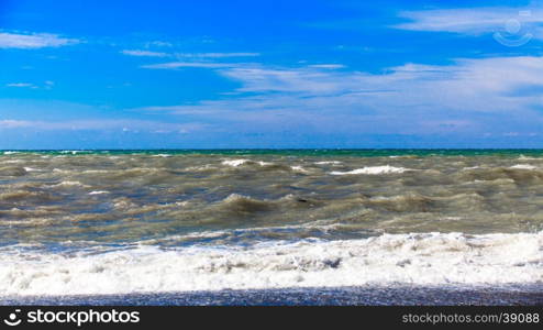 View of storm seascape. Sea background. Waves. waves crashing on shore