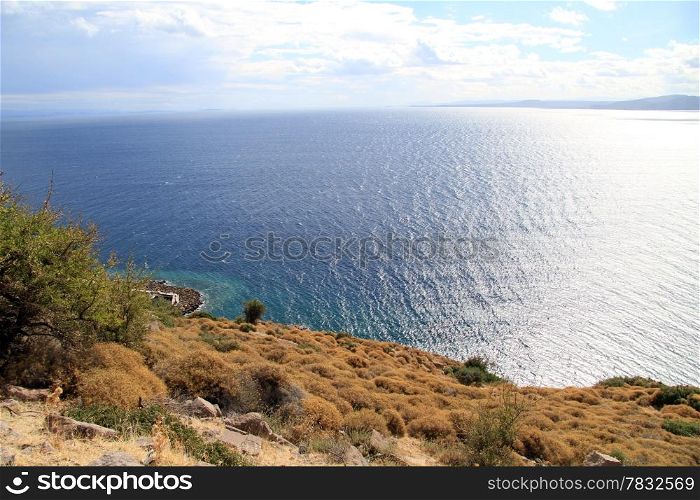 View of strait Edermit from Assos in Turkey