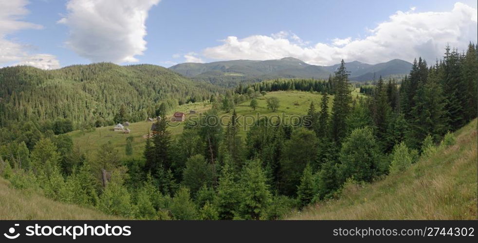 View of summer mountain valley (six shots composite picture)