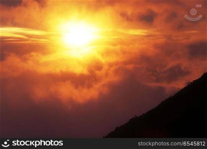 View of sunrise from volcano Kerinci in Indonesia