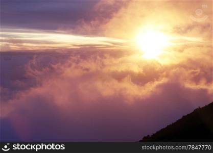 View of sunrise from volcano Kerinci in Indonesia