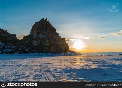 View of sunset at Sacred Shamankha on Olkhon Island in Lake Baikal, Russia