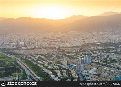 View of Tehran at sunset from Milad Tower. Iran