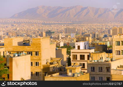 View of Tehran typical residential architecture at sunset. Iran