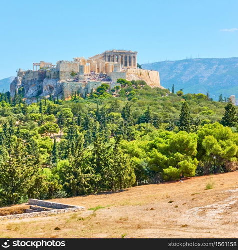 View of the Acropolis and from Hill of the Nymphs in Athens, Greece - Landscape