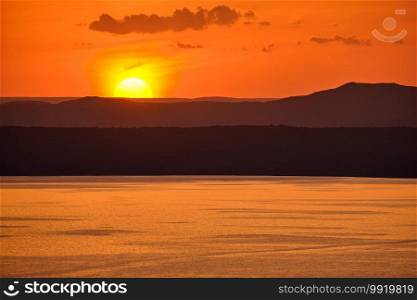 view of the Amur Bay at sunset. Vladivostok, Russia - Jun 11, 2020  view of the Amur Bay at sunset.