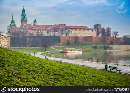 View of the ancient Krakow&rsquo;s castle. Wawel Castle and Wistula . Krakow Poland.