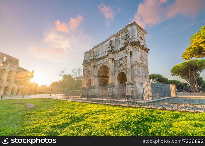 View of the Arch of Constantine in Rome, Italy at sunset