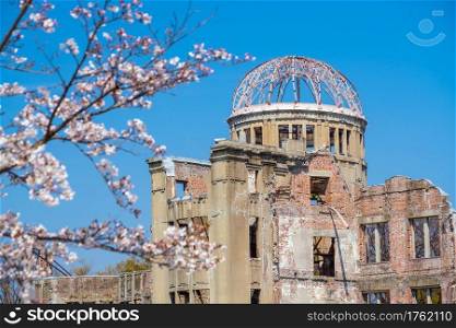 View of the atomic bomb dome in Hiroshima Japan. UNESCO World Heritage Site