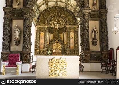 View of the Baroque high altar of late sixteenth century Church of the Santa Clara Monastery in Braganca, Portugal