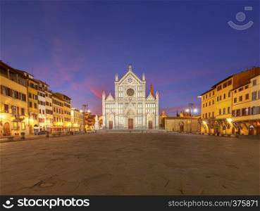 View of the basilica Holy Cross at dawn. Florence. Italy.. Florence. The basilica of the Holy Cross in the early morning.