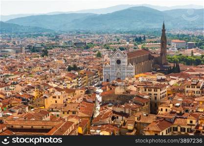 View of the Basilica of the Holy Cross or Basilica di Santa Croce at morning from Palazzo Vecchio in Florence, Tuscany, Italy
