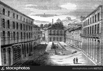 View of the bath of the poor, has Plombieres, department des Vosges, vintage engraved illustration. Magasin Pittoresque 1836.