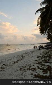 View of the beach and ocean . View of the beach and ocean at sunrise in Bamburi, Kenya