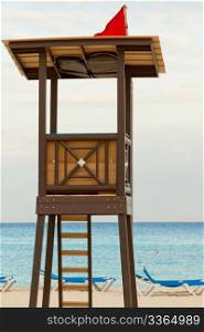 View of the beach lifeguard tower on the caribbean beach.