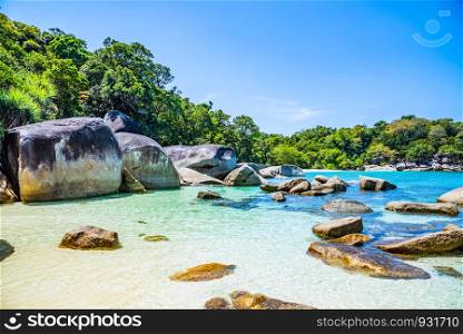 View of the beach with the rock in Boulder Island or Nga Khin Nyo Island, Myanmar