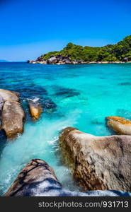 View of the beach with the rock in Boulder Island or Nga Khin Nyo Island, Myanmar