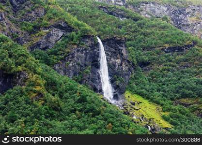 view of the beautiful waterfall in Norway