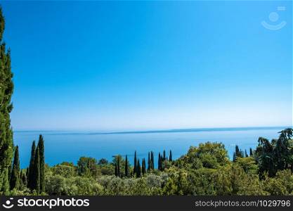 View of the Black Sea from the Livadia Palace on a clear sunny day, Crimea.