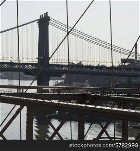View of the Brooklyn Bridge and Manhattan Bridge, Manhattan, New York City, New York State, USA