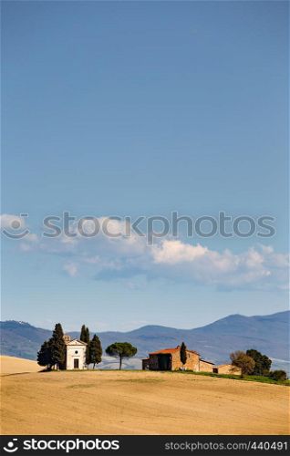 View of the cappella di vitaleta. Tuscany, Italy