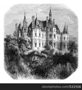 View of the castle Boursault, vintage engraved illustration. Magasin Pittoresque 1852.