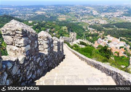 view of the Castle of the Moors in Sintra, Portugal