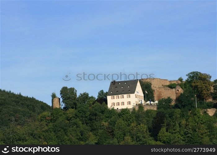 View of the castle ruins Kyrburg in Kirn, Germany