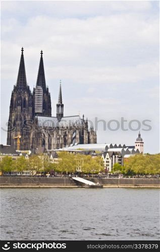 view of the cathedral of cologne at the river rhine