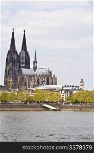 view of the cathedral of cologne at the river rhine