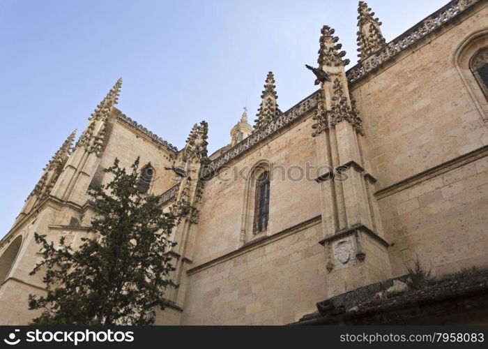 View of the Cathedral of Segovia, the Roman Catholic church built between 1525-1577 in a late Gothic style, Segovia, Spain.